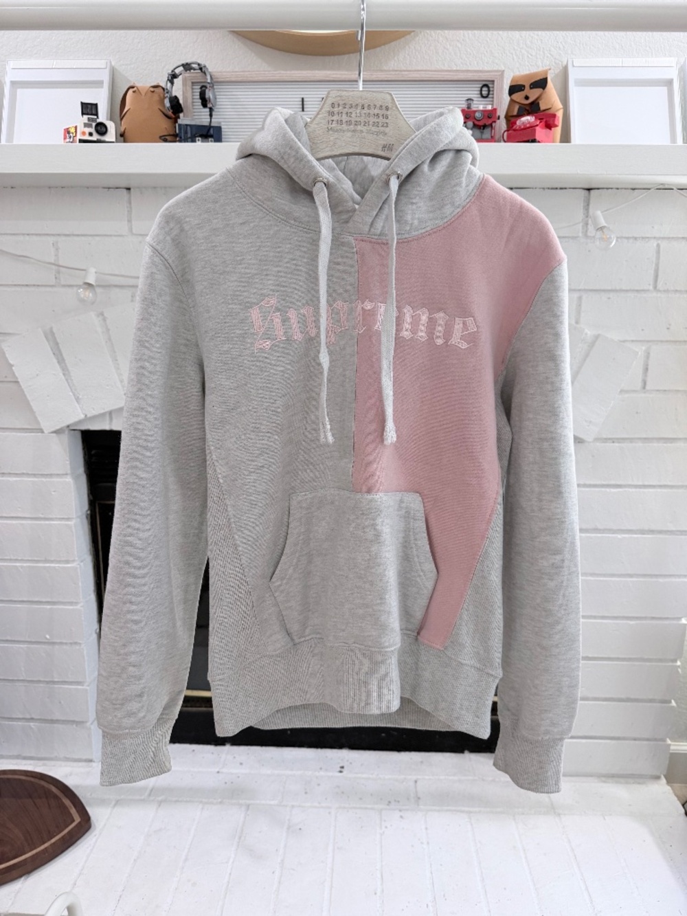 Supreme Split Old English Hooded Heavyweight Cotton Crossgrain Fleece Sweatshirt